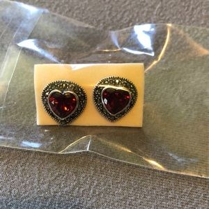 Sterling silver red heart stones